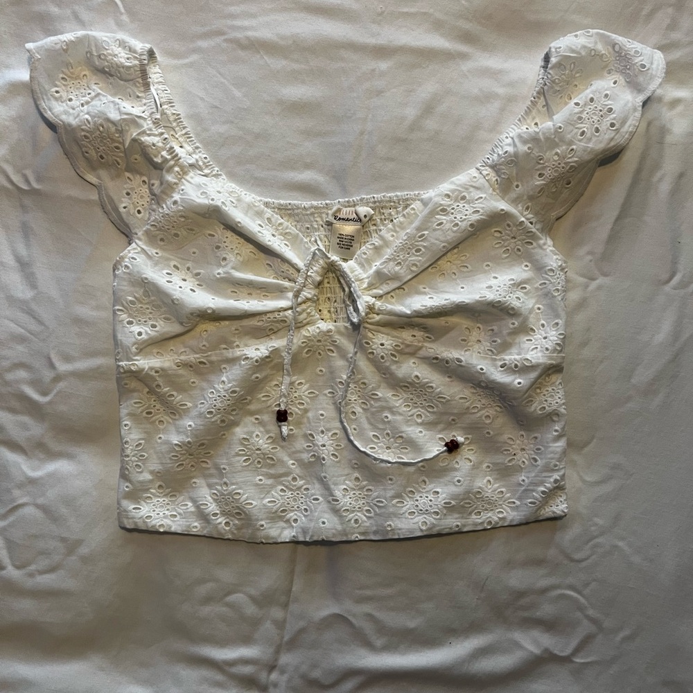 Urban Romantics Cropped White Eyelet Women's Top